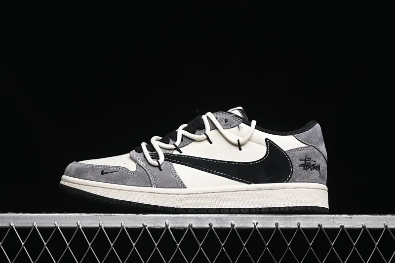 All categories Air Jordan Jordan series basketball shoes Air Jordan 1 Low High-end customized low-top sneakers Travis Scott x Fragment Design x Air Jordan 1 Low OG SP AJ1 Joe 1 Stussy joint-dark gray pig eight drawstring low-top cultural casual sneakers SJ0086-141